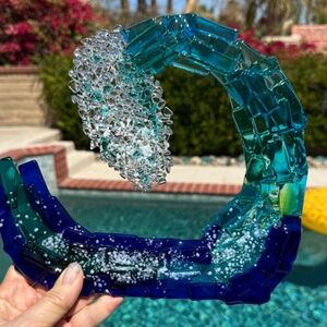 fused glass ocean wave - 9x10 inches - handmade